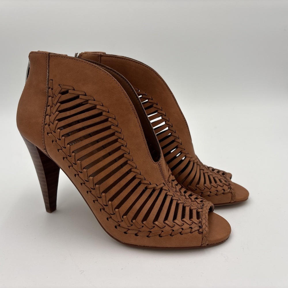 Vince Camuto Acha Cutout Peep Toe Zip Back Heels Womens Brown Leather Shoes 6.5